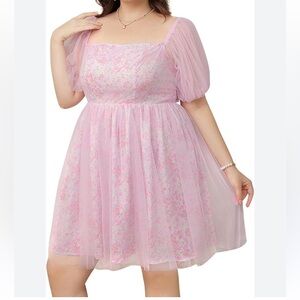 WDIRARA Women's 3XL Light pink mesh floral Mini‎ Dress
